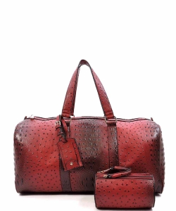Ostrich Croc 2-in-1 Duffle & Makeup Pouch Set LF128 RED